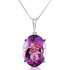 A traditional solitaire pendant featuring a birthstone is a beautiful gift, either for yourself or someone else. Celebrate a February birthday with this fabulous 14k white gold necklace with oval purple amethyst. This sleek and beautiful necklace keeps things simple by showing off the stunning purple glow of amethyst.

The oval shaped stone measures in at a whopping 7.55 carats, showcasing the true beauty of this amazing stone. The 18 inch box chain is delicate enough to leave the spotlight on this sparkling stone, while also adding the rich luxury of solid 14k gold, available in yellow, white, or rose gold.