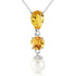  The citrine gemstone is loved for its unique color. When combined with pure white natural pearls, the color and brilliance stands out even more for a classy and elegant look. This is achieved perfectly with this 14k solid gold necklace with citrine and pearls. An 18 inch double rope chain made of solid gold holds a 2.5 carat pearl and two citrine stones weighing 2.75 carats for flash and shine. This necklace personifies subtle elegance and is sure to make any woman smile.