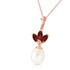 This brilliant 14k rose gold necklace with Pearl & Garnets radiates brightly from the center of your neck. Three garnet stones are situated so they resemble a beautiful bundle of stones. Hanging below the garnets is a striking pearl. The garnets themselves are 0.75 carats, and the pearl is 4.0 carats total.

This necklace comes with a fine 0.68 inch thickness double-link rope chain. All gold components of this chain are available in yellow, white or rose gold. This necklace is as elegant as they come, and would make a perfect gift for someone special. It flatters all, and will make any woman delighted to have it.