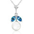 Clean and formal, the cool combination of blue and white always has a slightly nautical, slightly classical feel. Whether you are dining at the yacht club or setting sail for a sunset cruise, you will want to wear this 14k white gold necklace w/ natural pearl & blue topaz, which features our favorite oceanside color combo.

This necklace features a round, white, 2.0 carat pearl. Near the top of the pearl are two shimmery detail stones that are 0.20 carat marquis shaped Blue Topaz jewels. This dressy, classic necklace comes with an 18 inch white gold double link rope chain.