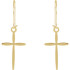 These curved cross dangle earrings are made of polished 14kt yellow gold. Each earring measures 17mm by 11mm and weighs 0.79 grams.