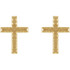 These curved cross earrings are made of polished 14kt yellow gold. Each earring measures 13mm x 9mm and weighs 0.72 grams.