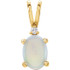 This 14K yellow gold pendant features a stunning natural white opal and a .01 CT natural diamond.