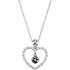 This romantic sterling silver necklace features a heart adorned with sparkling round diamonds. Diamond are 1/6ctw and H+ in color and I2 in clarity. Necklace is suspended from a sterling silver chain that is 18 inches in length.