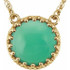 Crafted in cool 14K yellow gold, the eye is drawn to the mesmerizing 10.0mm round-shaped, Chrysoprase center stone. Polished to a brilliant shine, this pendant suspends from an 18.0-inch cable chain.
