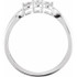 A three-stone ring, also known as a trilogy or trinity ring, symbolizes the past, present, and future of a relationship. The center stone represents the present, while the side stones represent cherished memories from the past and the promise of a future together.