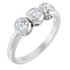 A three-stone ring, also known as a trilogy or trinity ring, symbolizes the past, present, and future of a relationship. The center stone represents the present, while the side stones represent cherished memories from the past and the promise of a future together.