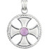 This maltese cross pendant is in 14K yellow gold and has the cross in the center with a pretty rope design around it in a circle design. In the center of the cross is a genuine round cabochon purple amethyst. Pendant measures 41.25x30.00mm and has a polished to shine.