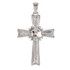 This cross pendant is crafted of genuine sterling silver. Accompanied with pink tourmaline and swiss blue topaz stones that measure 3mm in diameter.