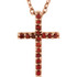 Artistry and faith merge to create this striking 14k rose gold gemstone cross pendant made of Genuine Garnet Mozambique stones in a prong setting with a 16" diamond cut cable chain.