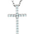 Artistry and faith merge to create this striking 14kt white gold gemstone cross pendant made of Genuine Aquamarine stones in a prong setting with a 16" diamond cut cable chain.