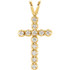 Diamond cross pendant in 14k gold measures 15.00x10.00mm and radiant with 1/8 ct. tw. Polished to a brilliant shine.