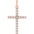 Inspiring and eye-catching, this 14K rose gold shimmering cross pendant is covered with round brilliant cut diamonds weighing approximately 1/2 ct. tw. Matching 14K rose gold 18" chain is included.