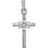 Diamond cross pendant in 14k white gold measures 18.60x8.85mm and radiant with .07 ct. tw. Polished to a brilliant shine.