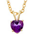 This 14k yellow gold pendant features an 6mm heart shaped amethyst gemstone and has a bright polish to shine. An 18 inch 14k yellow gold solid cable chain is included.