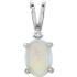On a formal occasion, treat yourself to the elegance and subtly this opal pendant presents. Displaying sophisticated style, a brilliant diamond crowns the 7.00x05.00mm oval-cut gemstone. Iridescent opal is October's birthstone.