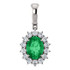 A stunning Chatham® Created emerald is surrounded by fourteen round diamonds in this classic pendant.
