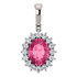 Utterly feminine, this gemstone and diamond pendant features a oval, pink tourmaline and diamond set in 14k white gold with a matching cable chain necklace.
