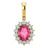 Color-rich and sparkling, this gemstone and diamond pendant features a brilliant pink genuine tourmaline surrounded by sparkling diamonds that are set in 14k yellow gold with a matching cable chain necklace.