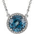 A stunning round-cut London Blue Topaz glimmers at the center of this elegant necklace for her.