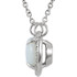 Basic and beautiful, this pendant elevates any look. Created in 14k white gold s, a beautiful frame set with shimmering white diamonds surrounds an 9.0x7.0mm genuine opal center stone. A regal look, this stylish pendant is polished to a brilliant shine and suspends along an 16.0-inch solid cable chain that secures with a spring-ring clasp.