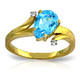 Those who love large sparkly gemstones will fall in love with this beautiful 14k solid gold ring with diamonds and blue topaz. The solid gold band has a unique design that looks stylish on any finger. The main focus of this gorgeous ring is the 1.5 carat stunning pear shaped blue topaz stone. The size of the stone isn't overwhelming, but allows it to stand out wherever it is worn. This piece also features two small round diamonds set in the band to accent the beauty of the shimmering blue stone. This is the perfect piece for anyone who loves beautiful rings, as well as for those born in the month of December to really showcase their birthstone to the world.