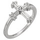 Crafted in sterling silver this ring features a diamond solitaire set in a heart and ornate cross setting.