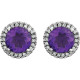 A beautiful crafted 14k white gold 1/8 ct tw diamond & 6mm amethyst friction post stud February birthstone earrings. Amethyst is a violet variety of quartz. The ancient Greeks and Romans wore amethyst and made drinking vessels of it in the belief that it would prevent intoxication. Amethyst is the traditional birthstone for February.