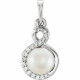 A smart finish to any already-elegant look, this sophisticated pearl and diamond pendant is certain to be adored. Fashioned in 14K white gold, this dainty accent piece features an 6.0-6.5mm cultured freshwater pearl with round cut diamonds. Blissful with .07 ct. t.w. of diamonds and a bright polished shine.