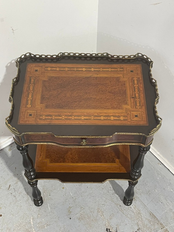 French inlaid coffee table with brass fittings 