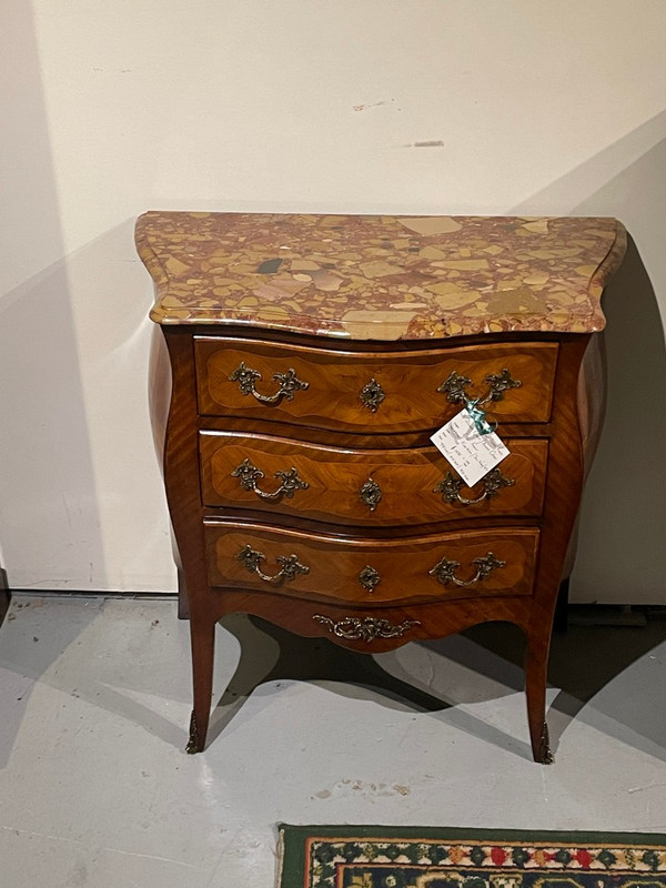 A French Inlaid Three Drawer Marble Top Chest 