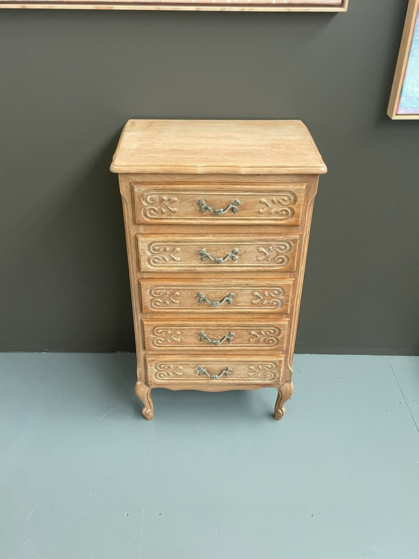 French Oak five drawer chest