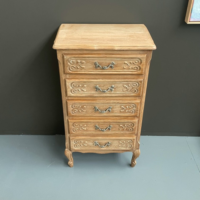 French Oak five drawer chest