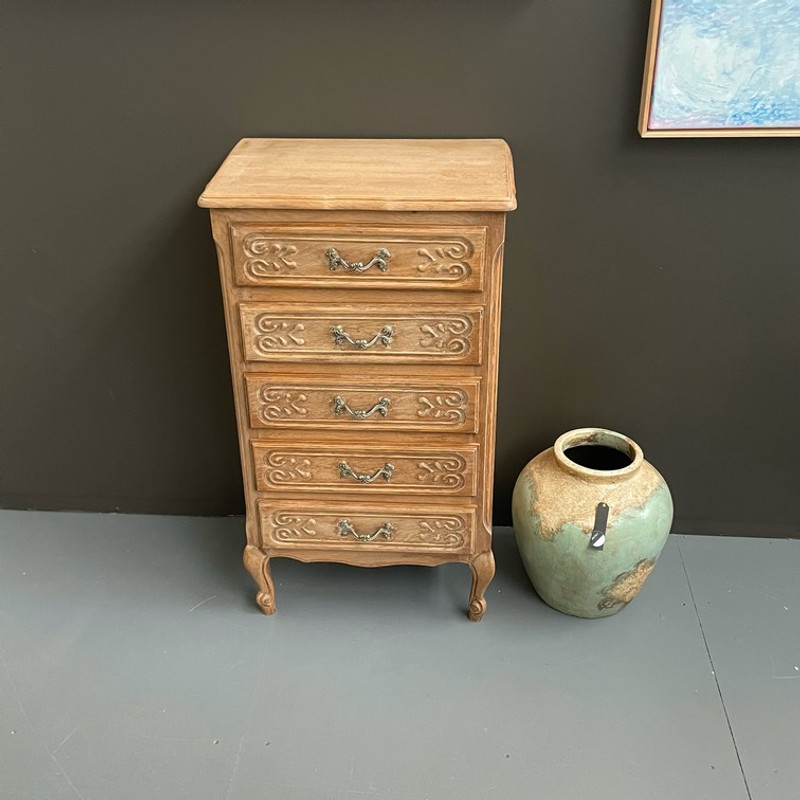 French Oak five drawer chest