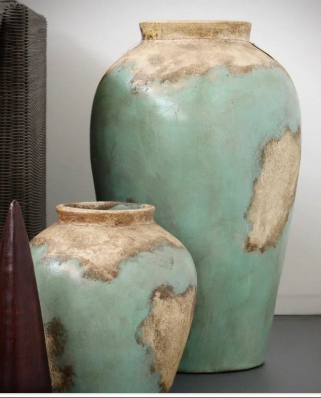 Large Handmade unique green and gold accent ceramic pottery vase- large and medium