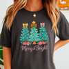 Merry And Bright Christmas Shirt, Three Trees Bow Cute Xmas Graphic T-Shirt S-5XL