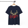 Merry Christmas Shirt, Reindeer Antlers Typography Holiday T-Shirt S-5XL