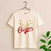Merry Christmas Shirt, Reindeer Antlers Typography Holiday T-Shirt S-5XL
