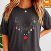 Minimal Reindeer Christmas Shirt, Red Nose Antlers Ornament T-Shirt S-5XL
