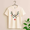 Minimal Reindeer Christmas Shirt, Red Nose Antlers Ornament T-Shirt S-5XL