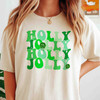 Holly Jolly Shirt, Retro Christmas Typography Tee, Green Holiday Graphic Shirt, Cute Festive Xmas Gift T-shirt S-5XL