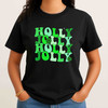 Holly Jolly Shirt, Retro Christmas Typography Tee, Green Holiday Graphic Shirt, Cute Festive Xmas Gift T-shirt S-5XL