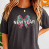 New Year Bow Shirt, Glitter New Year Tee, Sparkle Bow Graphic Shirt, Cute Holiday Party Shirt, Happy New Year Gift T-shirt S-5XL