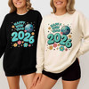 Happy New Year 2026 Shirt, Retro Disco Ball New Year Tee, Cute Floral Celebration Sweatshirt S-5XL