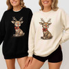 Cute Reindeer Christmas Sweatshirt , Baby Deer Xmas Tee, Adorable Reindeer Bow Sweatshirt, Unisex Christmas Gift Sweatshirt S-5XL