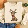 Cute Reindeer Christmas Sweatshirt , Baby Deer Xmas Tee, Adorable Reindeer Bow Sweatshirt, Unisex Christmas Gift Sweatshirt S-5XL