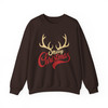 Merry Christmas Shirt, Reindeer Antlers Typography Holiday Sweatshirt S-5XL