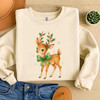 Cute Christmas Deer Shirt Watercolor Reindeer Bow Holiday Xmas Graphic Sweatshirt S-5XL