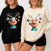 Cute Reindeer Christmas Shirt, Cartoon Rudolph With Ornaments Sweatshirt S-5XL