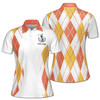 Custom Name Argyle Golf Polo, Orange Yellow Diamond Women's Polo Shirt S-5XL